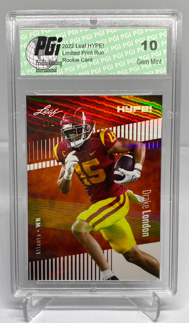 Drake London Rookie Card Atlanta PGI 10 Gem Mint Football Trading Card 2022 Leaf HYPE! #85 White Shimmer 1 of 1