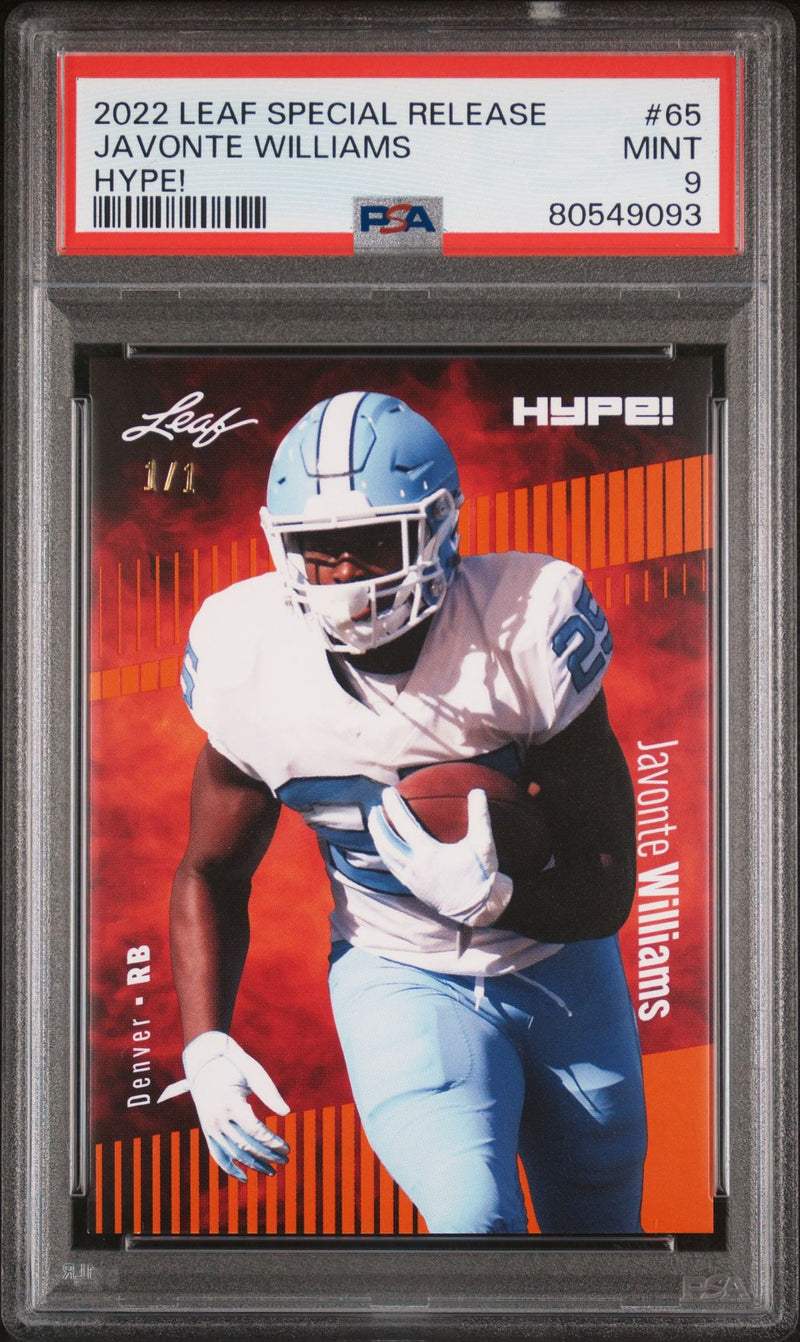 PSA 9 Javonte Williams 2022 Leaf Hype! #65 Orange Masterpiece 1/1 Rookie Card