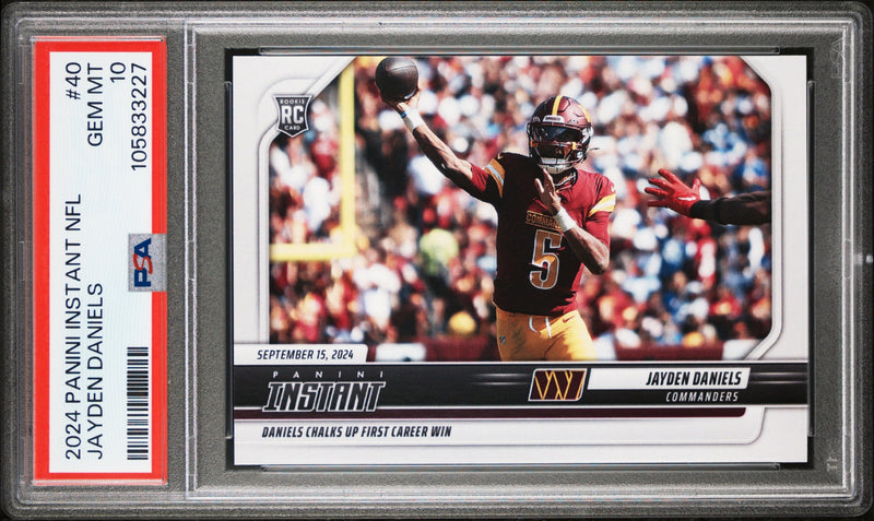 PSA 10 Jayden Daniels 2024 Panini Instant #40 First Career Win Rookie Card Washington Commanders