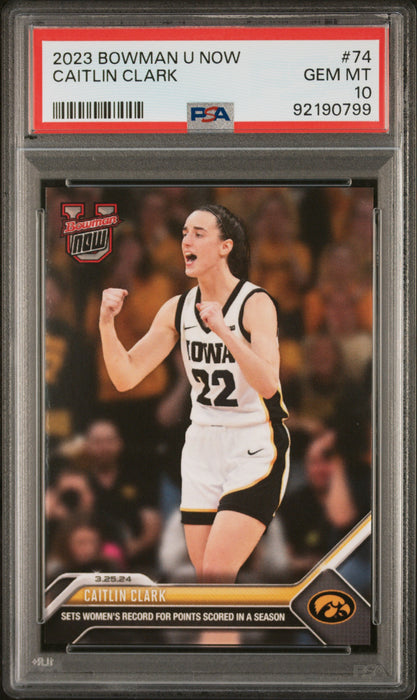 PSA 10 Caitlin Clark 2023 Bowman University Now #74 Sets Pts Record Rookie Card