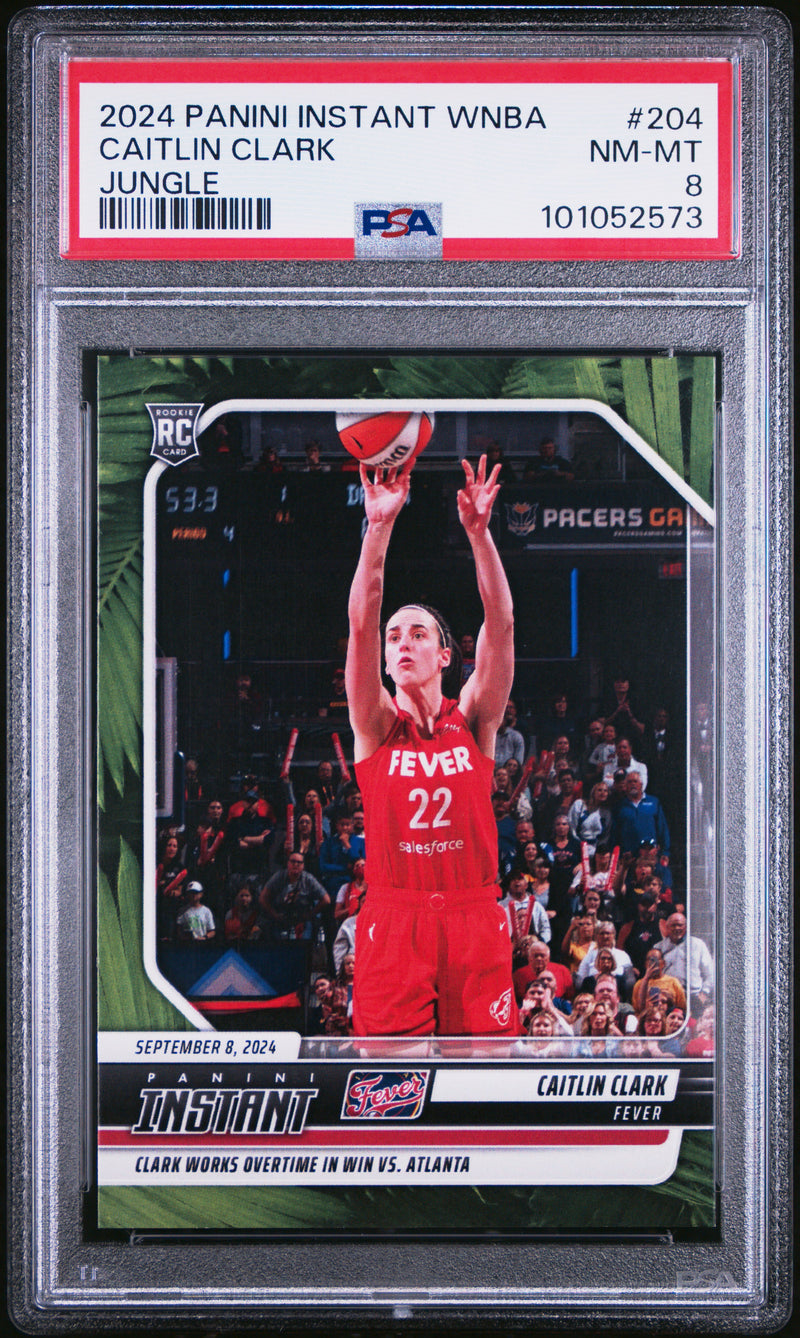 PSA 8 Caitlin Clark 2024 Panini Instant #204 Jungle SP The #1 of 25 Rookie Card Indiana Fever