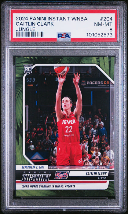 PSA 8 Caitlin Clark 2024 Panini Instant #204 Jungle SP The #1 of 25 Rookie Card