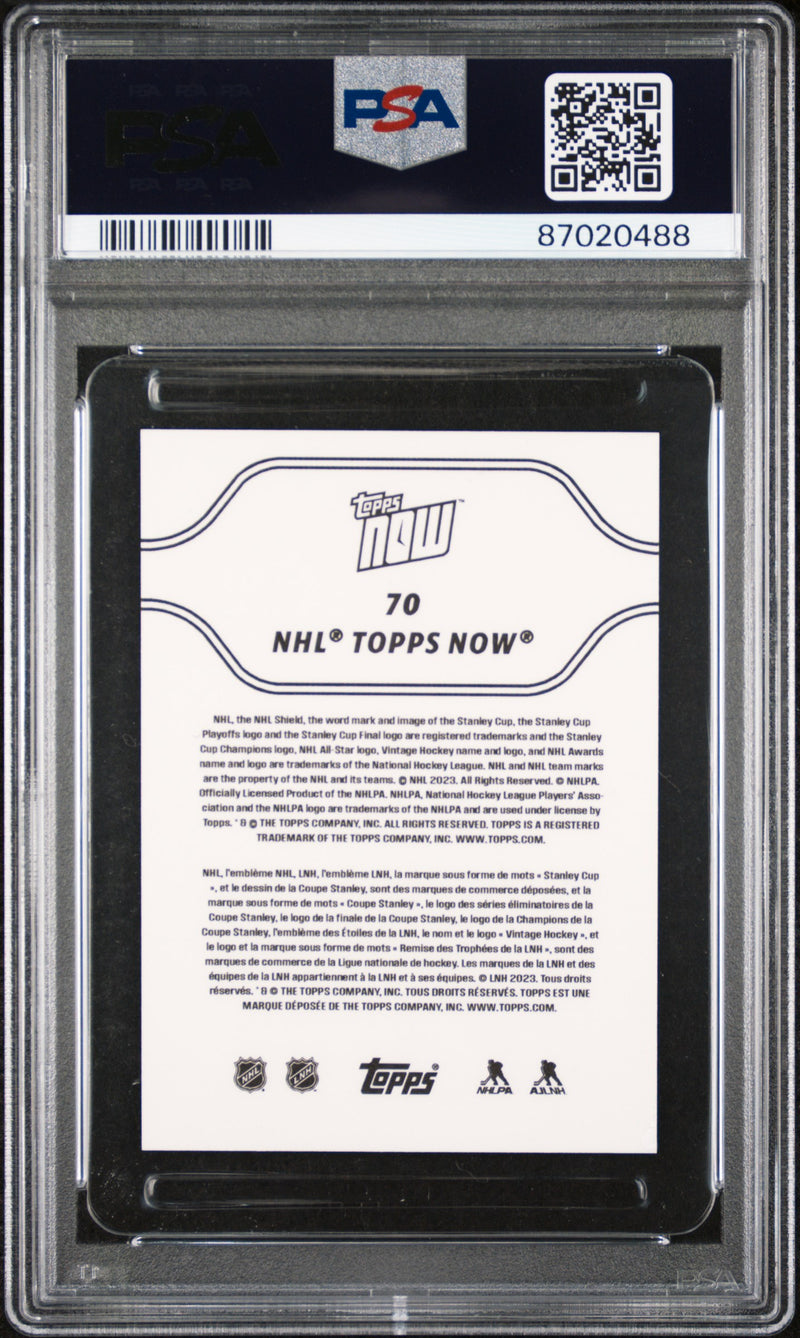PSA 10 Connor Bedard 2023 Topps Now #70 Michigan Goal Rookie Card/Sticker ROY