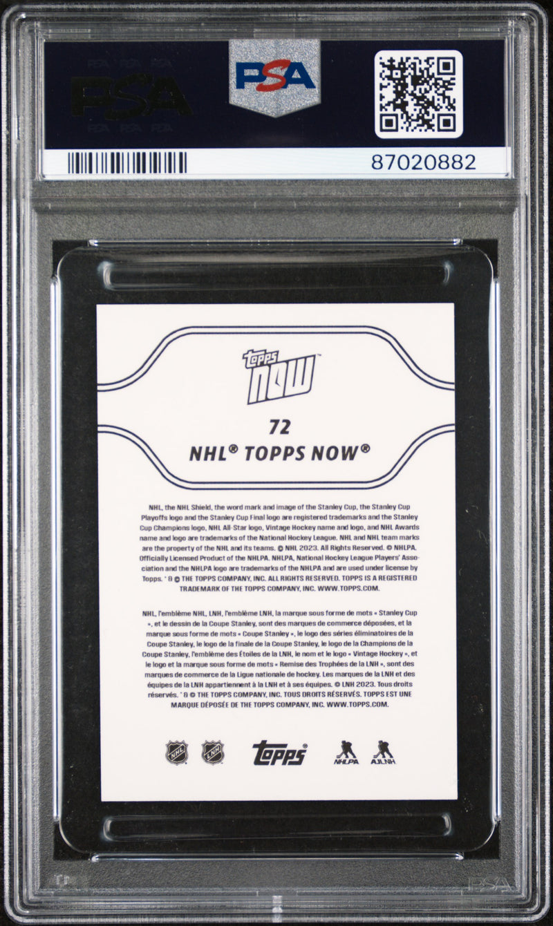 PSA 10 Connor Bedard 2023 Topps Now #72 OT Winner Rookie Card/Sticker Blackhawks