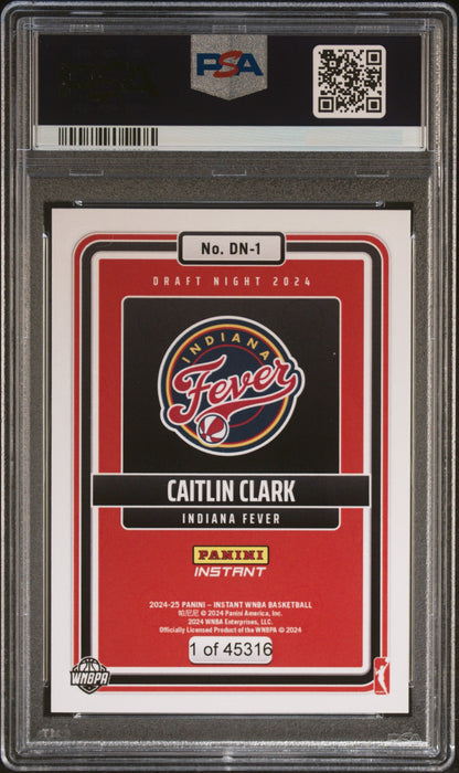 $ PSA 10 Caitlin Clark 2024 Panini Instant #DN-1 WNBA Draft Night Rookie Card