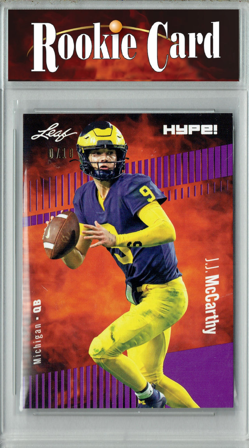 J.J. McCarthy Rookie Card Minnesota Football Trading Card 2023 Leaf HYPE! #122 Purple SP Just 10 Made  Certified Mint+