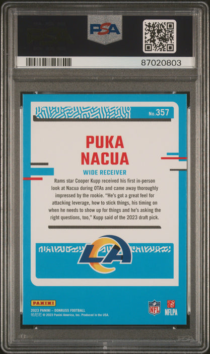 PSA 10 Puka Nacua 2023 Donruss Football #357 Los Angeles Rams Rookie Card