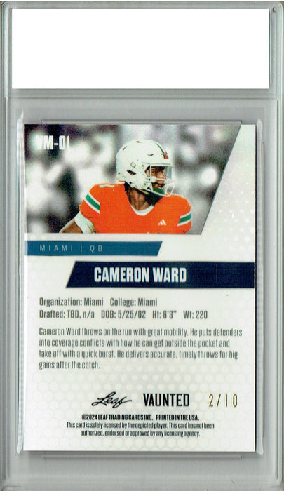 Cameron Cam Ward 2024 Leaf Vaunted Metal #VM-01 Pink 10 Made Rookie Card PGI 10