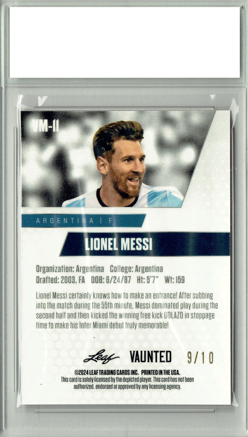Lionel Messi 2024 Leaf Vaunted Metal #VM-11 Pink 10 Made Rare Trading Card PGI 10