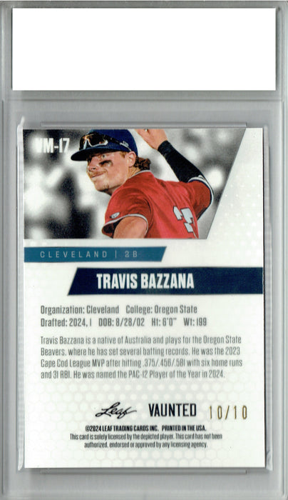 Travis Bazzana 2024 Leaf Vaunted Metal #VM-17 Pink 10 Made Rookie Card PGI 10