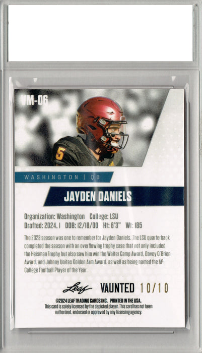 Jayden Daniels 2024 Leaf Vaunted Metal #VM-06 Pink 10 Made Rookie Card PGI 10