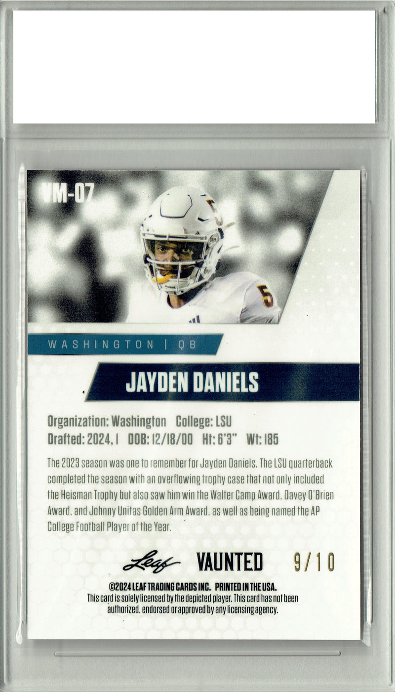 Certified Mint+ Jayden Daniels 2024 Leaf Vaunted Metal #VM-07 Pink 10 Made Rookie Card Washington Commanders