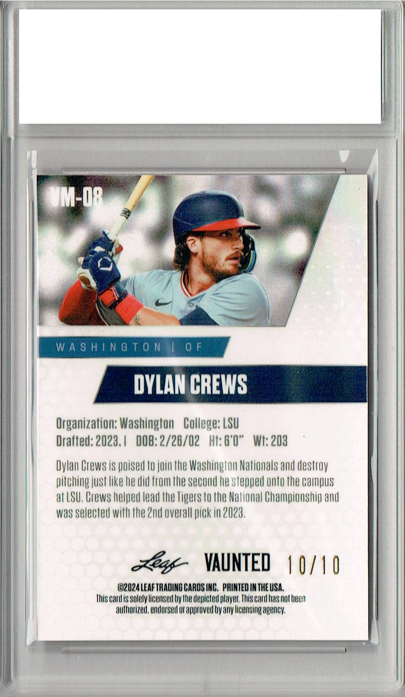 Certified Mint+ Dylan Crews 2024 Leaf Vaunted Metal #VM-08 Pink 10 Made Rookie Card Washington Nationals
