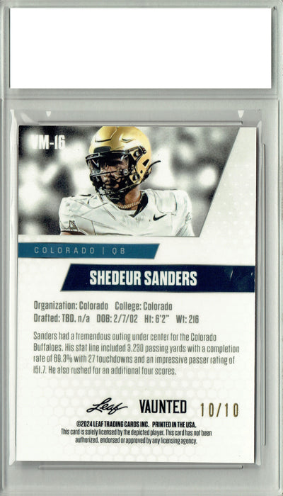 Shedeur Sanders 2024 Leaf Vaunted Metal #VM-16 Pink 10 Made Rookie Card PGI 10