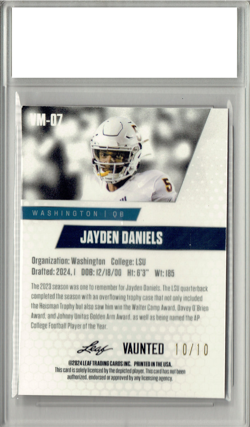 Jayden Daniels 2024 Leaf Vaunted Metal #VM-07 Pink 10 Made Rookie Card PGI 10