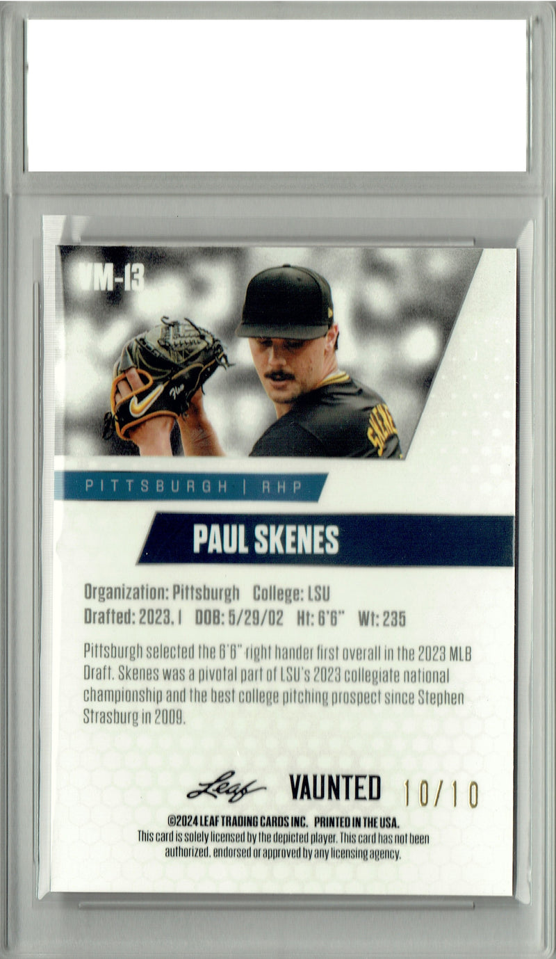 Paul Skenes 2024 Leaf Vaunted Metal #VM-13 Pink 10 Made Rookie Card PGI 10