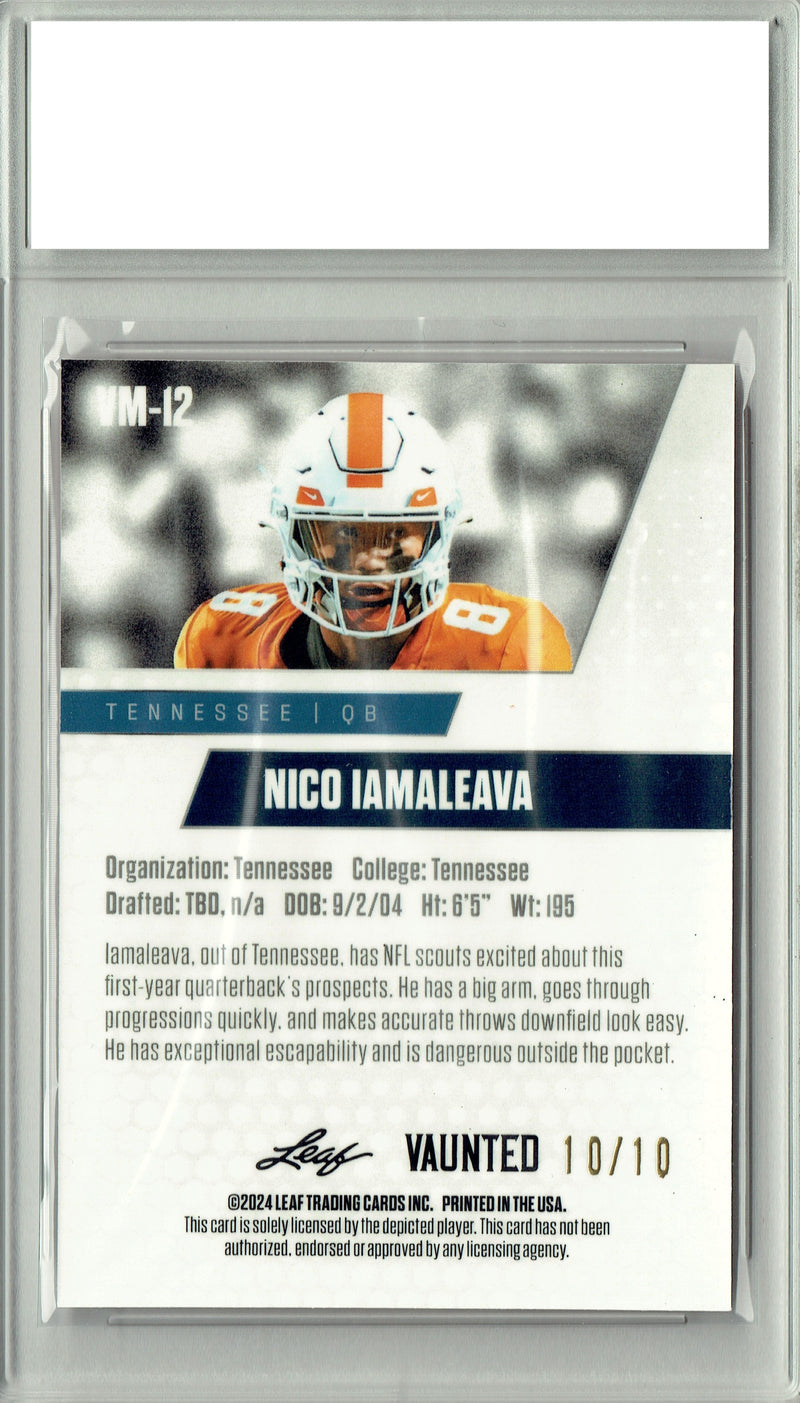 Nico Iamaleava Rookie Card Tennessee Football Trading Card 2024 Leaf Vaunted Metal #VM-12 Pink 10 Made  Certified Mint+