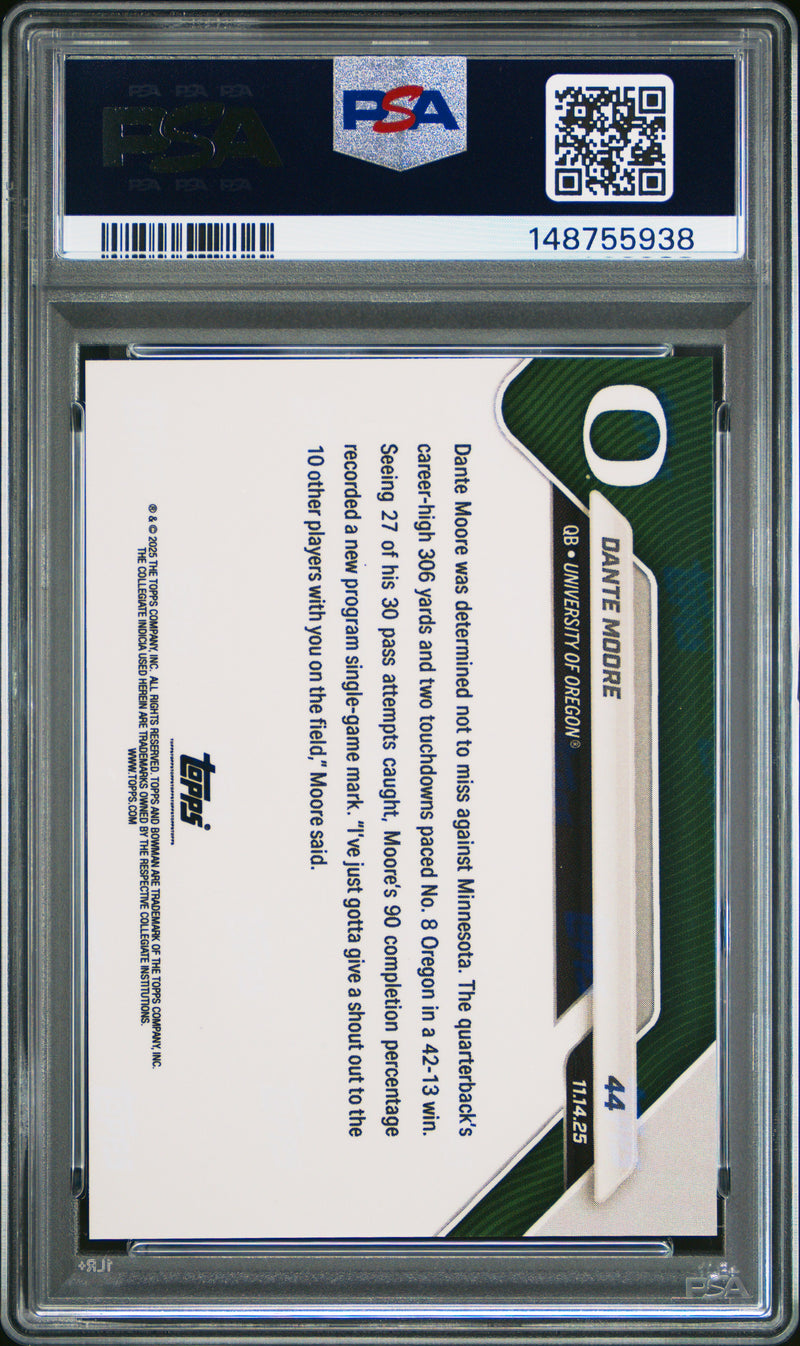 PSA 9 Dante Moore 2025 Bowman University Now #44 Orange Foil #11/25 Rookie Card Oregon