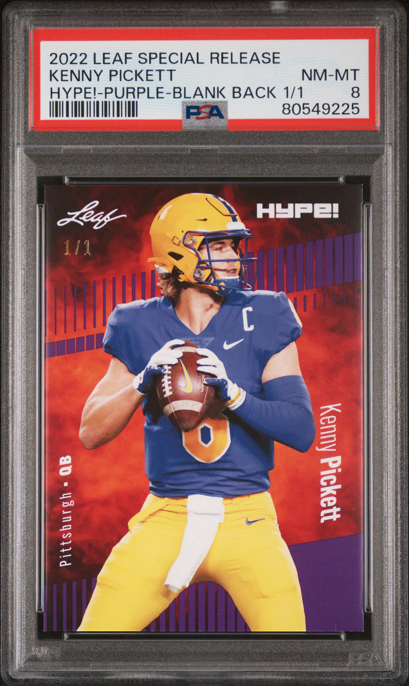 PSA 8 Kenny Pickett 2022 Leaf Hype! #79A Purple Blank Back 1/1 Rookie Card