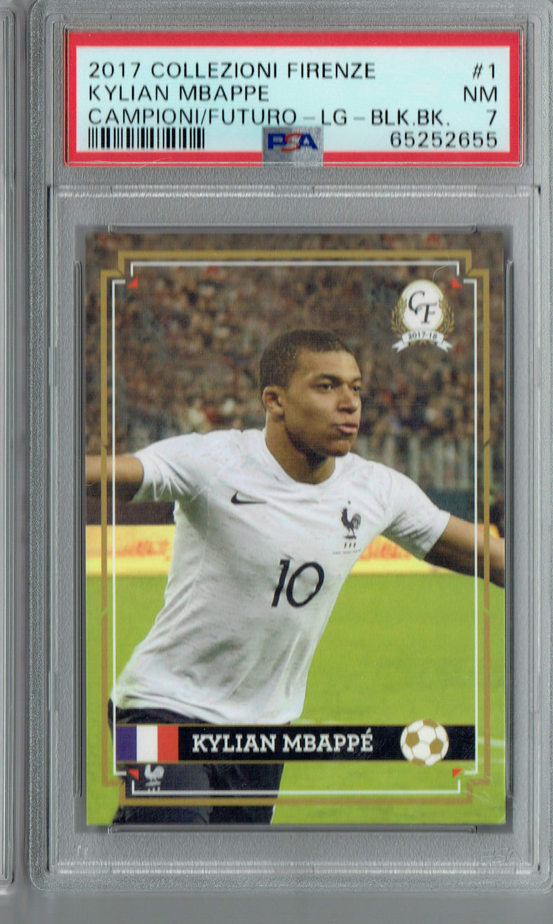 PSA 7 Kylian Mbappe 2017 Campioni di Futuro #1 Large Black Back Rookie Card
