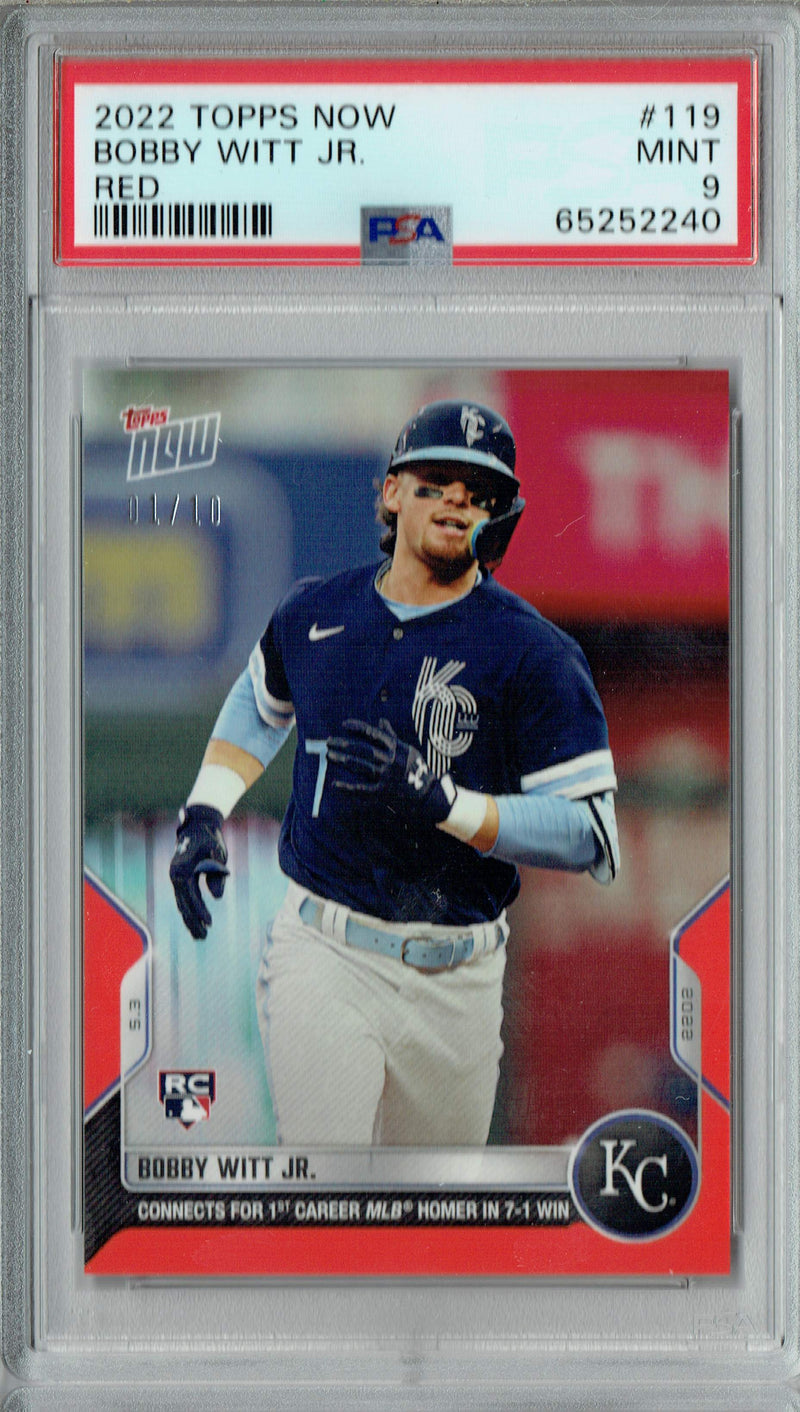 PSA 9 MINT Bobby Witt Jr. 2022 Topps Now #119 Rookie Card Red SP The #1/10 KC!