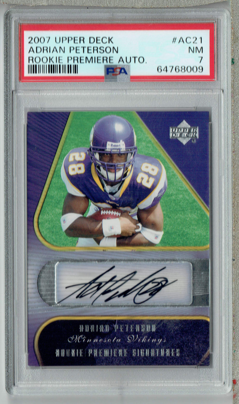 PSA 7 NM Adrian Peterson 2007 Upper Deck #AC21 Rookie Card Rookie Premiere Auto