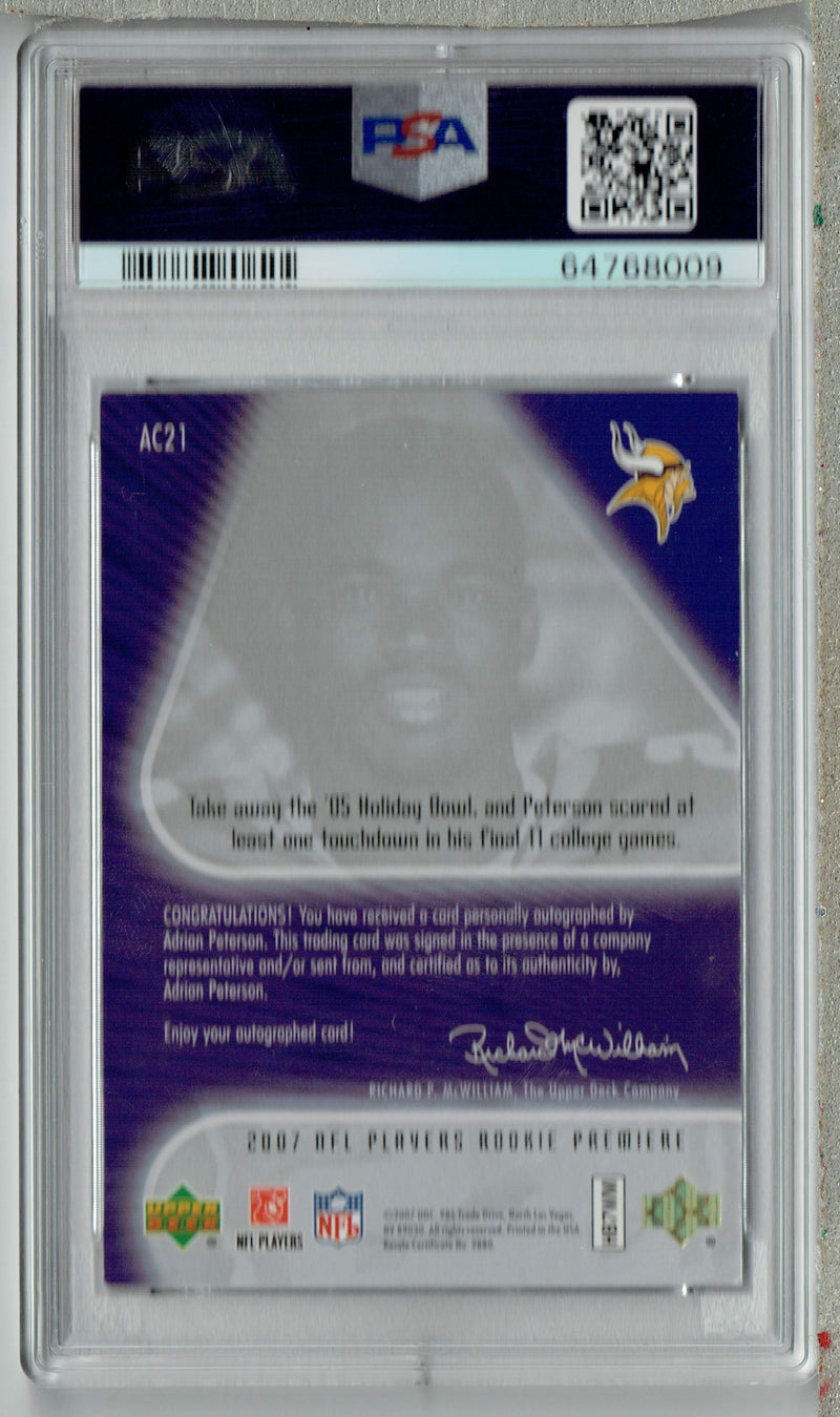 PSA 7 NM Adrian Peterson 2007 Upper Deck #AC21 Rookie Card Rookie Premiere Auto