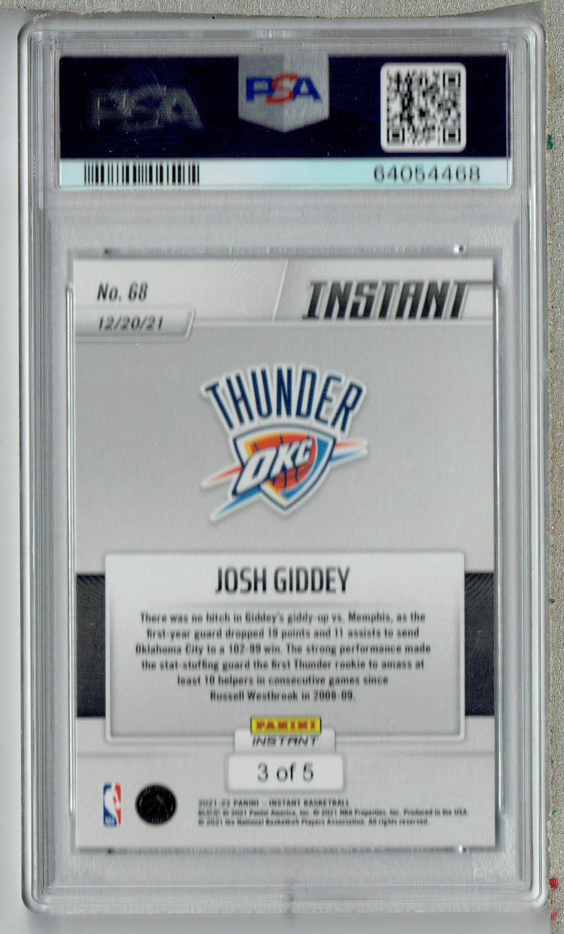 PSA 10 GEM-MT Josh Giddey 2021 Panini Instant #68 Rookie Card Versicolor Jersey #3/5
