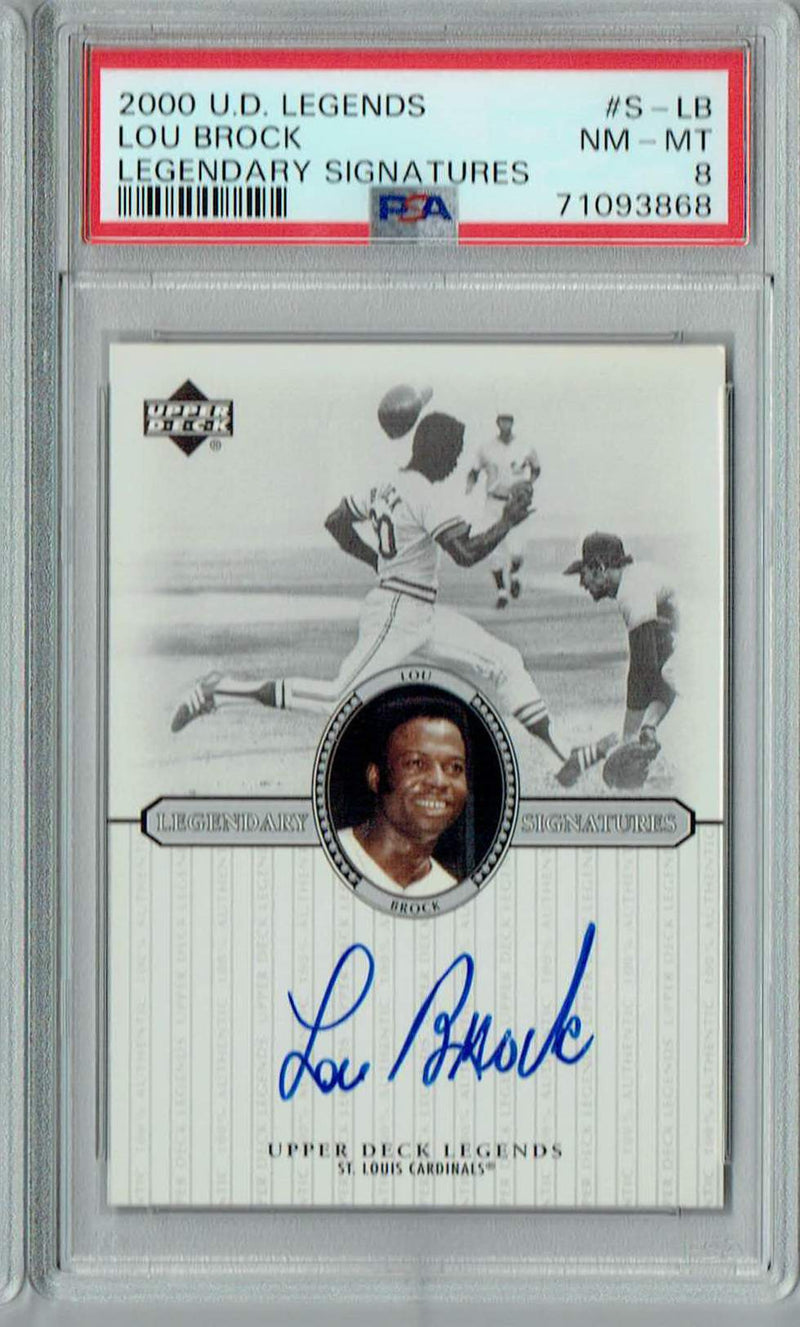 PSA 8 Lou Brock 2000 U.D. Legends #S-LB Rare Card Legendary Signatures Auto