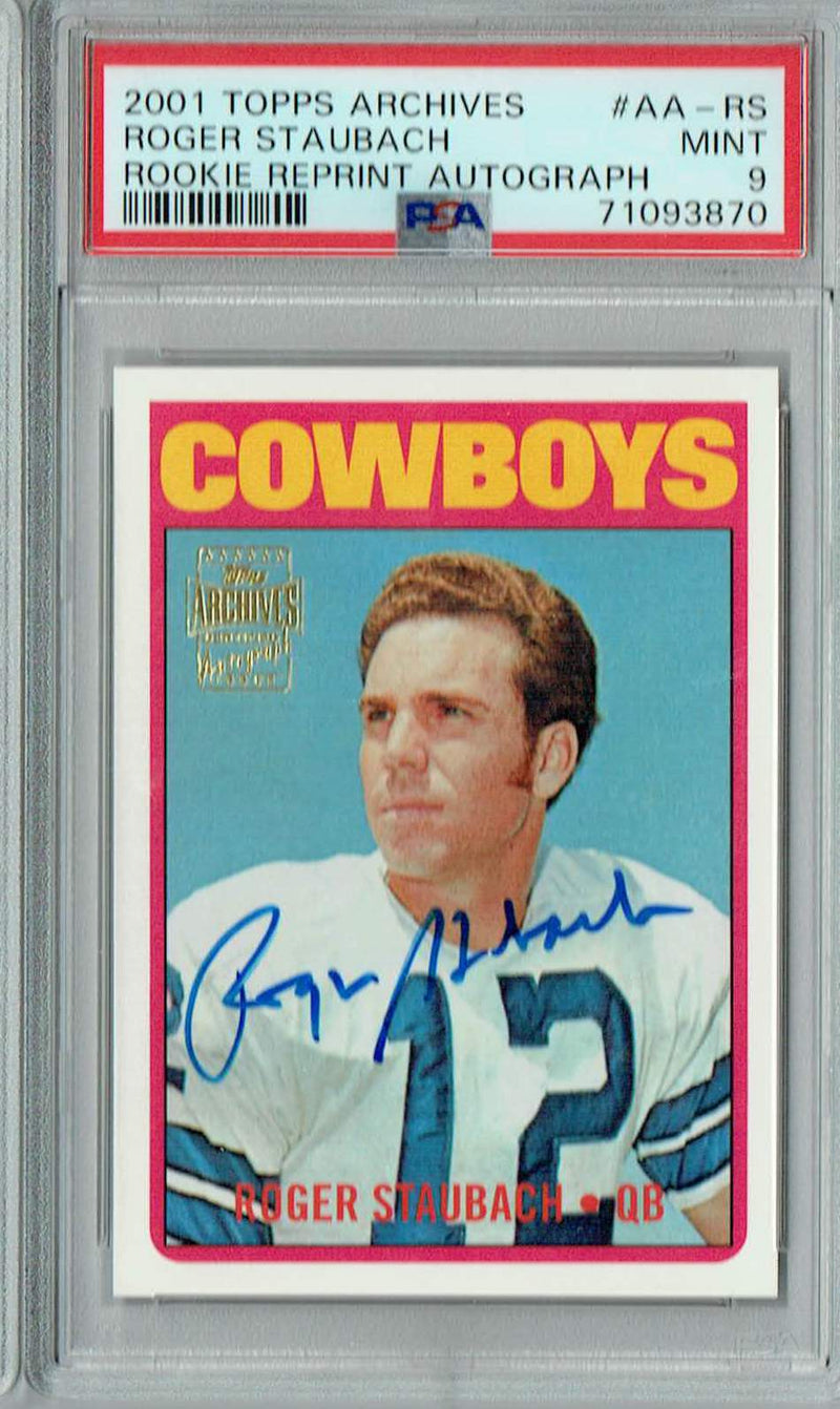 PSA 9 Roger Staubach 2001 Topps Archives #AA-RS Rare Card Rookie Reprint Auto
