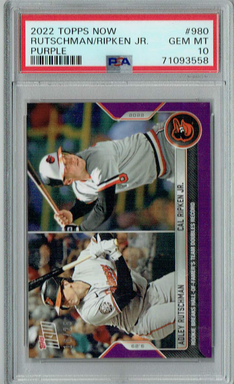 PSA 10 Adley Rutschman/Cal Ripken Jr. 2022 Topps Now Rookie Card Purple #16/25