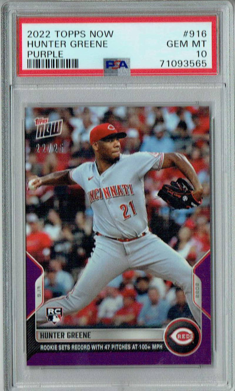 PSA 10 GEM-MT Hunter Greene 2022 Topps Now #916 Rookie Card Purple #22/25