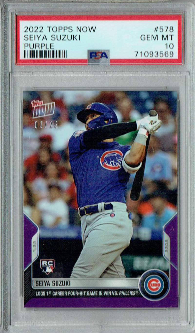 PSA 10 GEM-MT Seiya Suzuki 2022 Topps Now #578 Rookie Card Purple #3/25