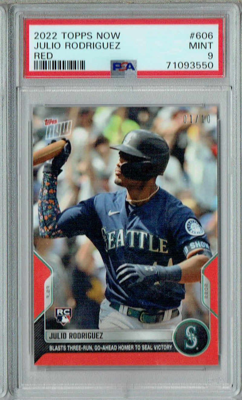 PSA 9 MINT Julio Rodriguez 2022 Topps Now #606 Rookie Card Red #1 of 10