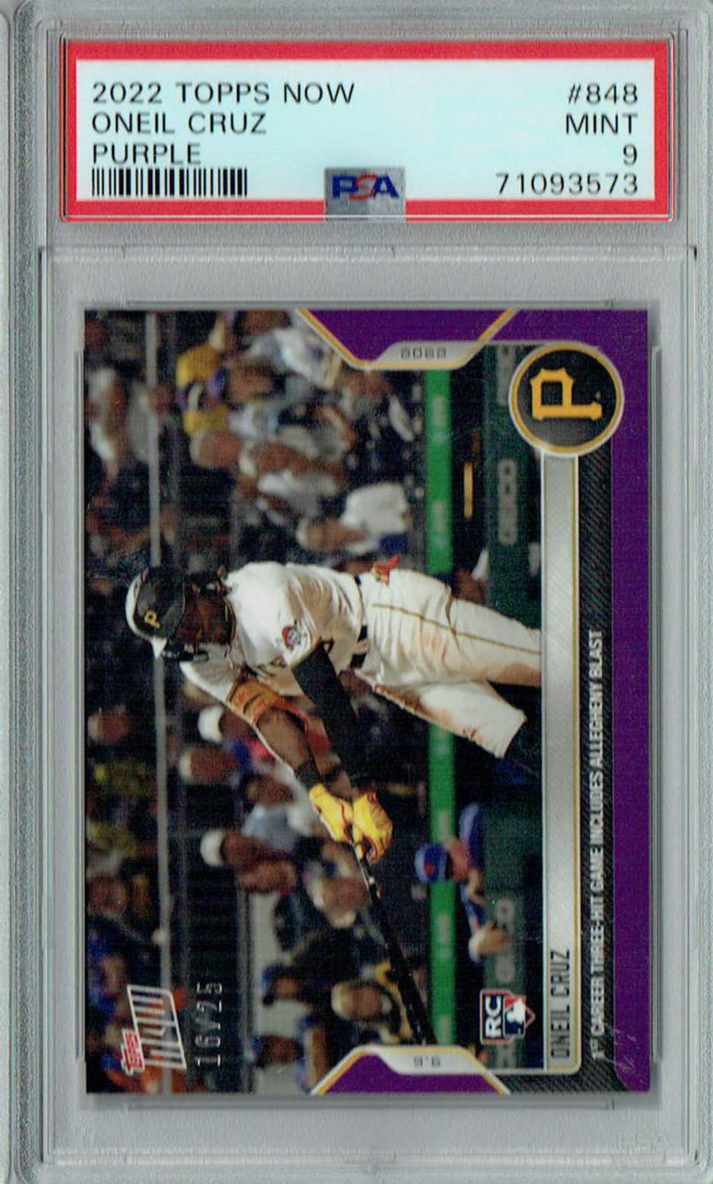 PSA 9 MINT Oneil Cruz 2022 Topps Now #848 Rookie Card Purple 99 Made