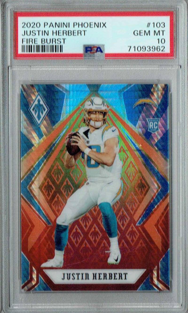 PSA 10 GEM-MT Justin Herbert 2020 Panini Phoenix #103 Rookie Card Fire Burst