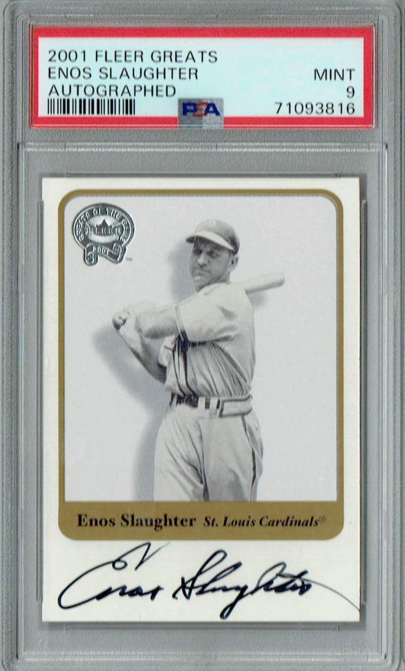 PSA 9 MINT Enos Slaughter 2001 Fleer Greats #0 Rare Trading Card Auto