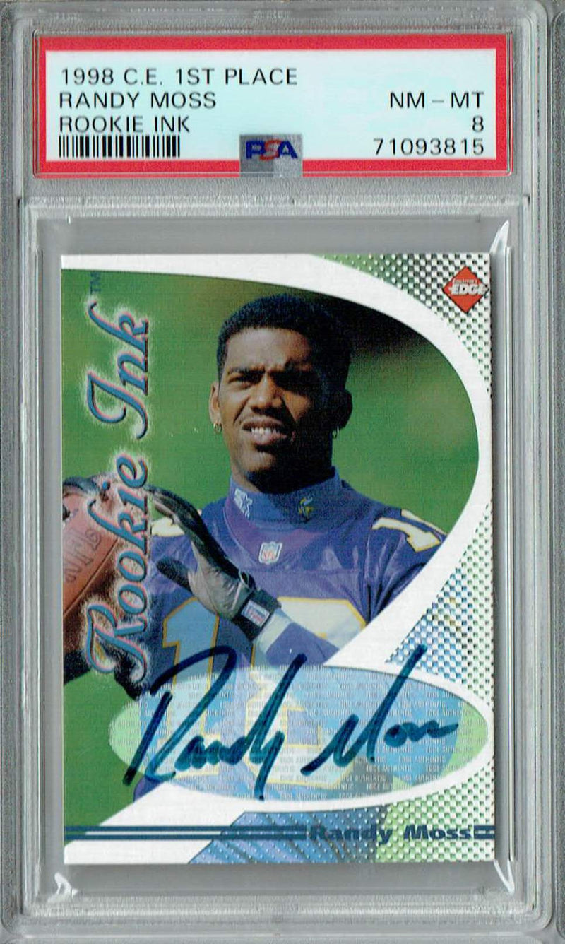 PSA 8 Randy Moss 1998 Collectors Edge 1st Place #0 Rookie Card Rookie Ink Auto