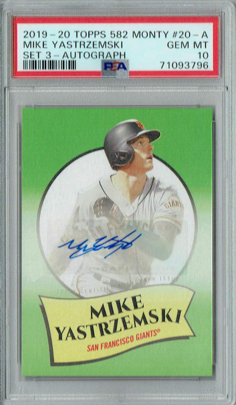 PSA 10 Mike Yastrzemski 2019 Topps 582 Montgomery #20-A Rookie Card Set 3-Auto