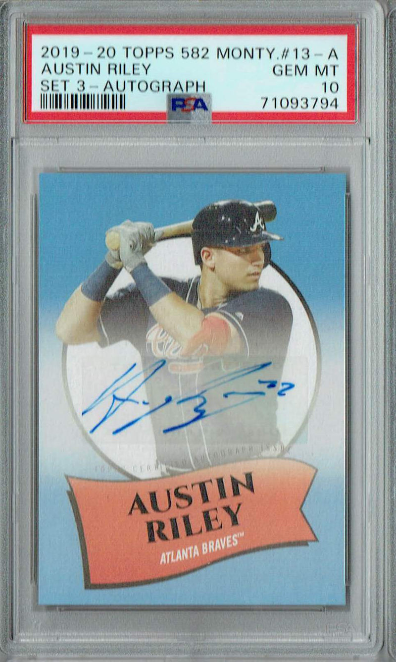 PSA 10 Austin Riley 2019 Topps 582 Montgomery #13-A Rookie Card Set 3- Auto