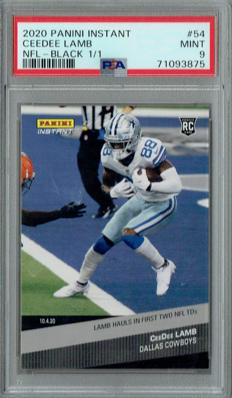 PSA 9 Ceedee Lamb 2020 Panini Instant #54 Rookie Card Black Masterpiece 1/1