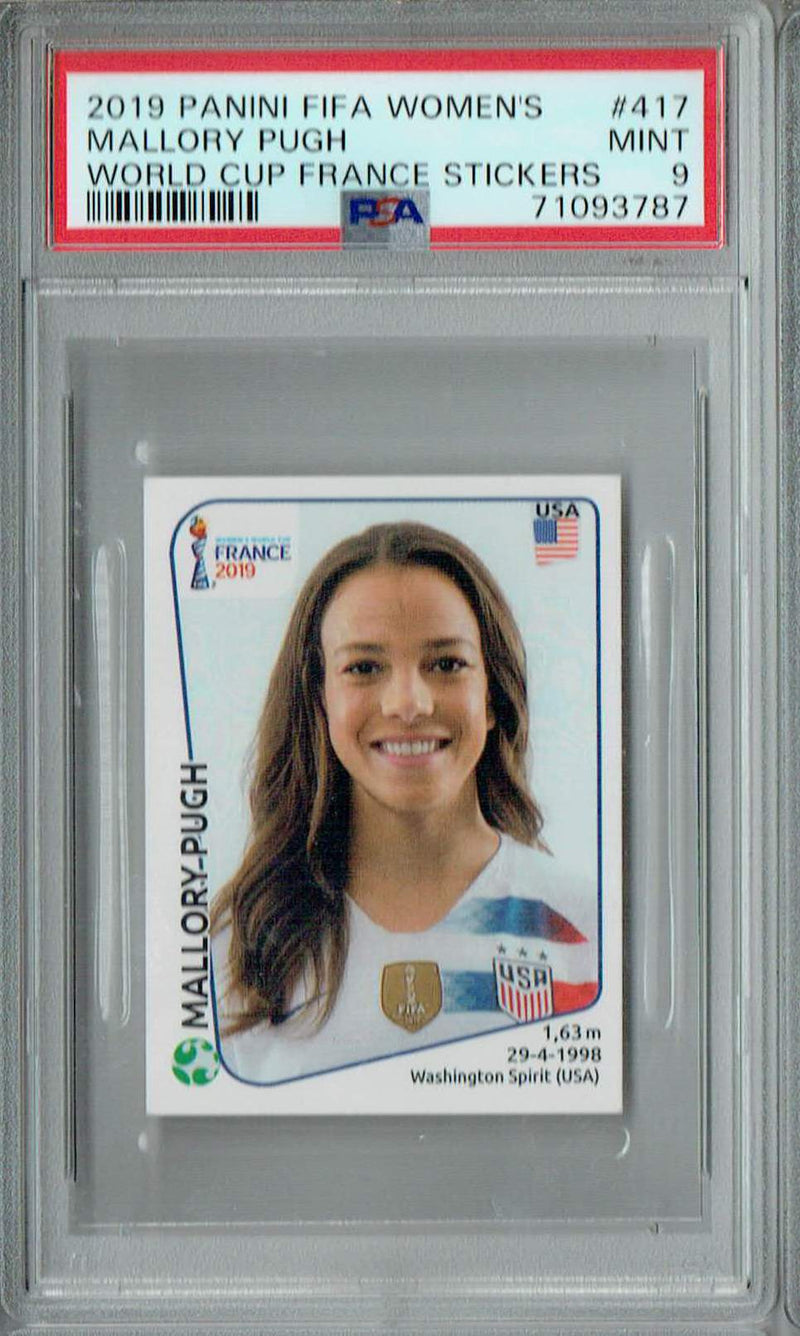 PSA 9 MINT Mallory Pugh 2019 Panini FIFA Women's #417 Rookie Card World Cup France Stickers