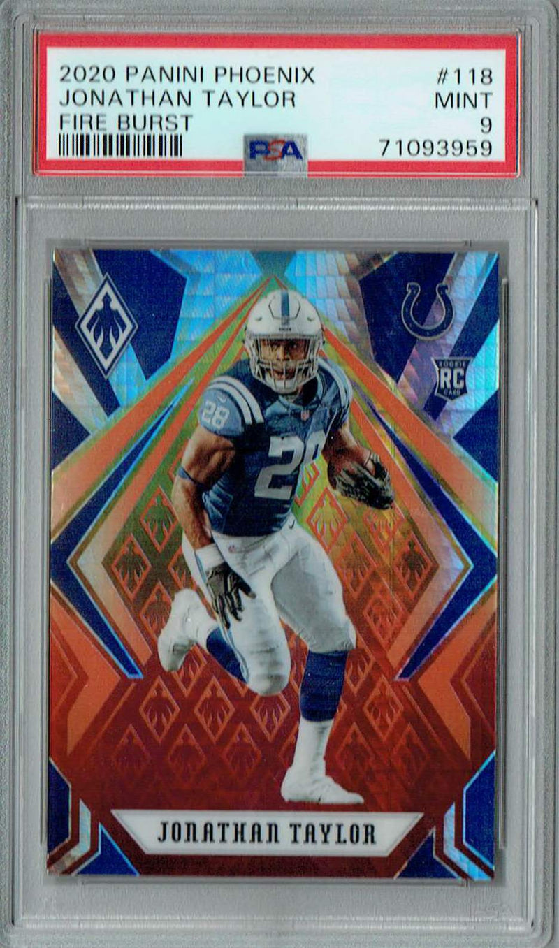 PSA 9 MINT Jonathan Taylor 2020 Panini Phoenix #118 Rookie Card Fire Burst