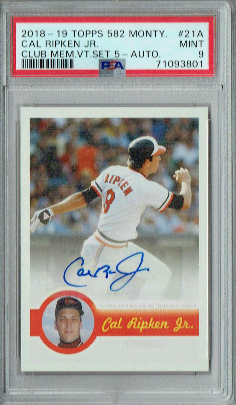 PSA 9 MINT Cal Ripken Jr. 2018 Topps 582 Montgomery #21A Auto Card