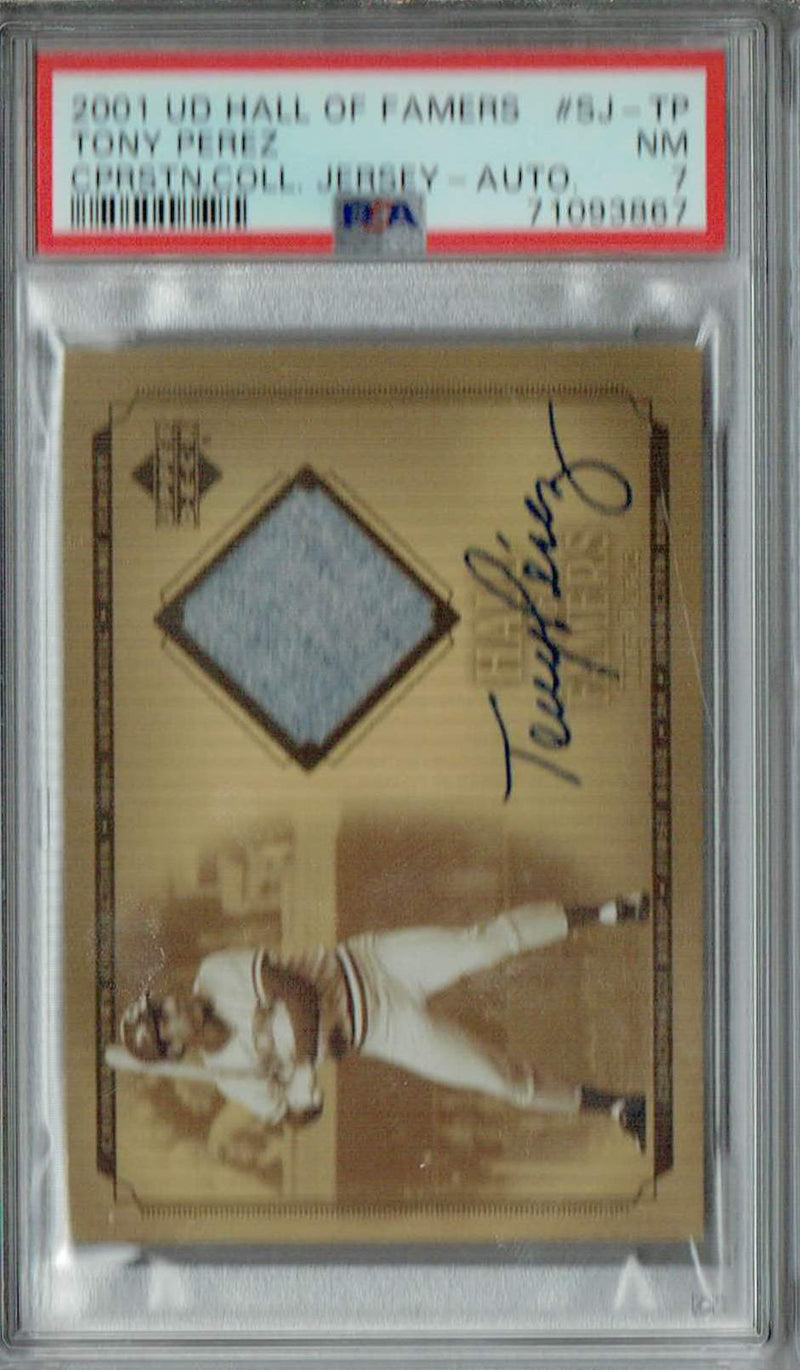 PSA 7 NM Tony Perez 2001 UD Hall Of Famers #SJ-TP Card CPRSTN.COLL.Jersey-Auto