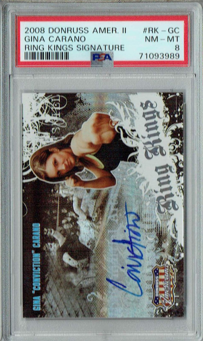 PSA 8 Gina Carano 2008 Donruss Americana #RK-GC Rookie Card Auto #292/400