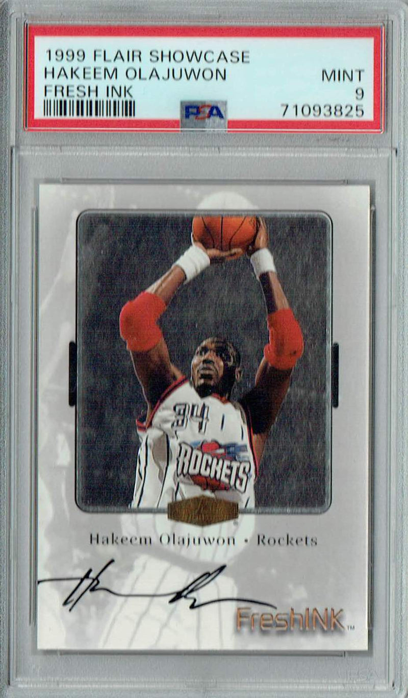 PSA 9 MINT Hakeem Olajuwon 1999 Flair Showcase #0 Rare Trading Card Fresh Ink