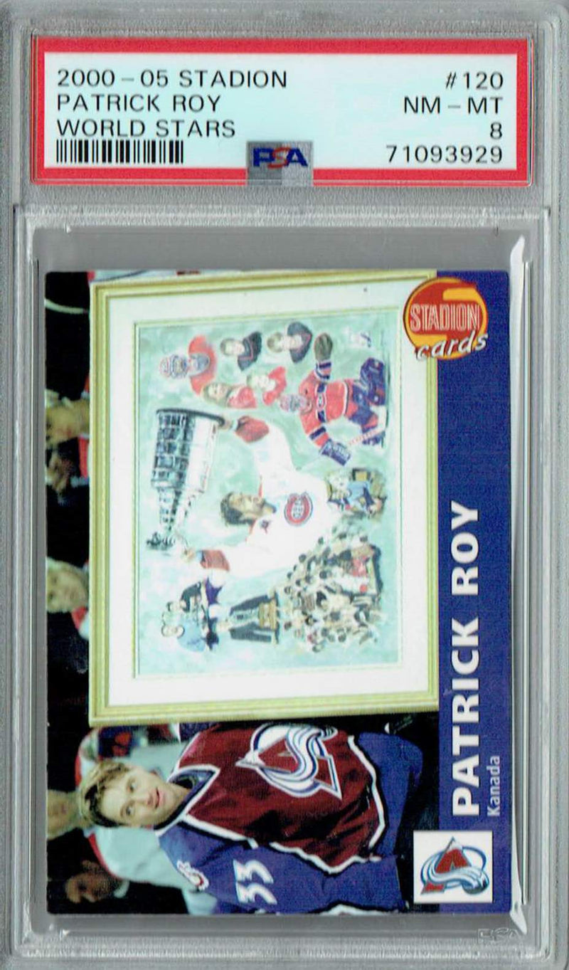 PSA 8 NM-MT Patrick Roy 2000-05 Stadion #120 Rare Trading Card World Stars