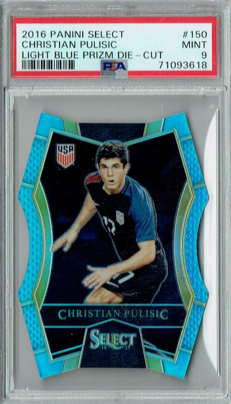 PSA 9 Christian Pulisic 2016 Panini Select #150 Rookie Card Lt Blue Prizm 48/249