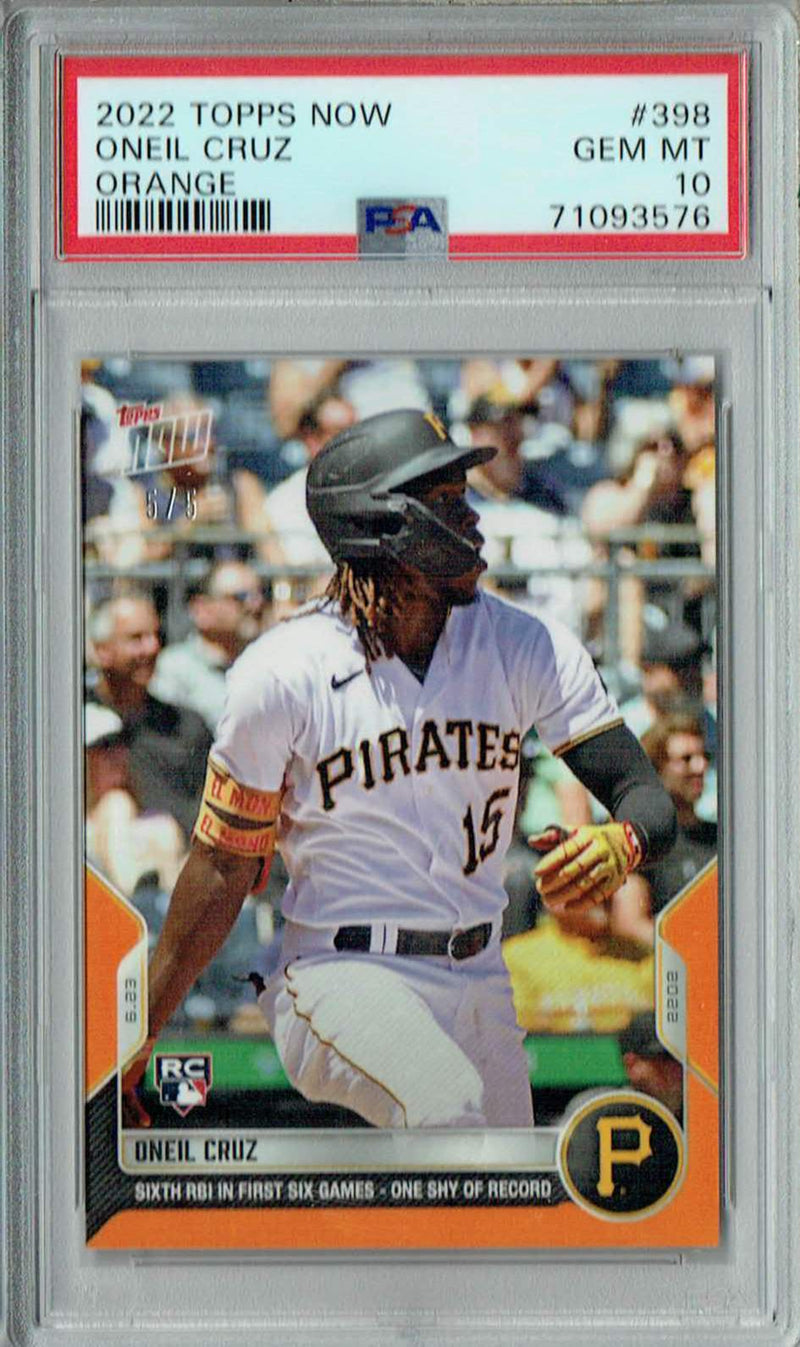 PSA 10 GEM-MT Oneil Cruz 2022 Topps Now #398 Rookie Card Orange #5/5